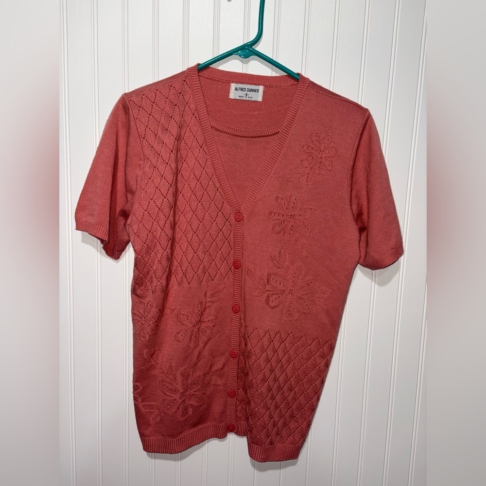 Alfred Dunner Peach Cottagecore Short Sleeve Cardigan